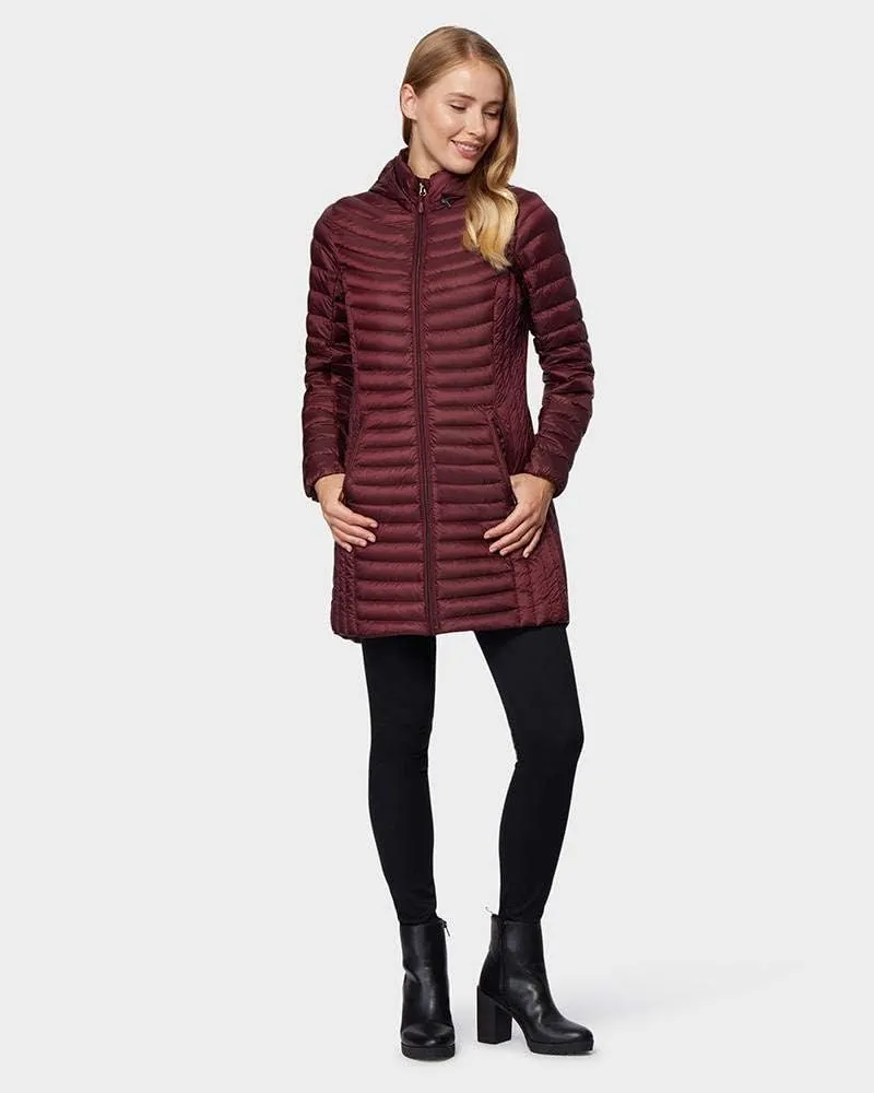 32 Degrees Women’s Ultra-Light Packable Down 3/4 Length Long Jacket with Detachable Hood