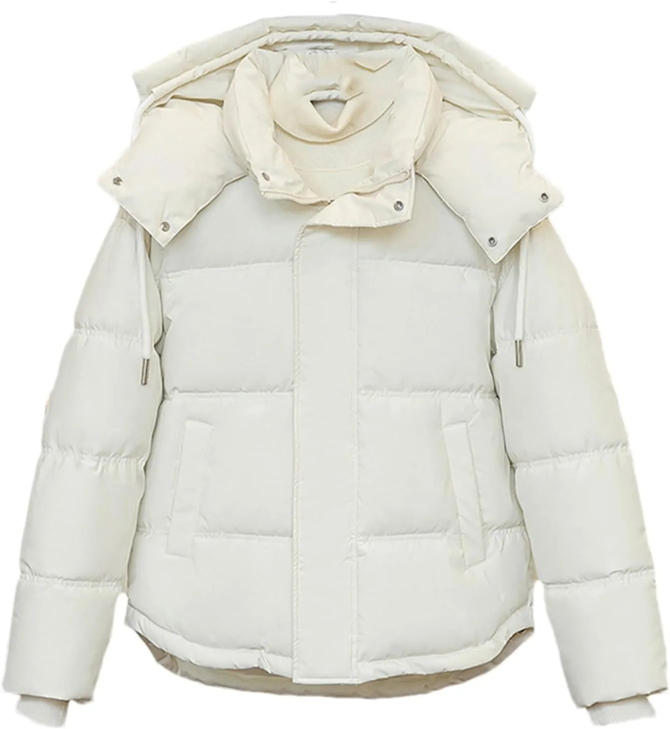 Adhdyuud Women's Down Jacket Cotton Padded Parka Hooded Puffer Ultra Light Warm Casual Coat Loose Overcoat