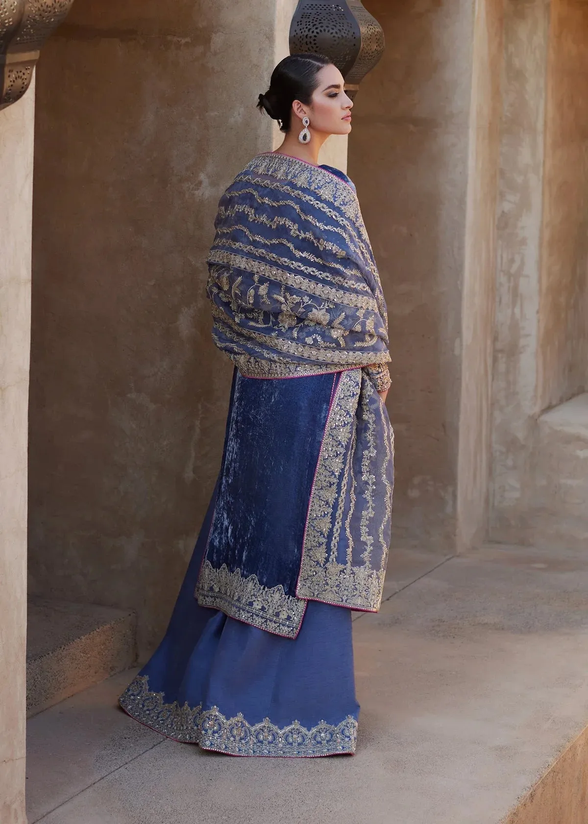 Aleha Greyish Blue Velvet Ensemble