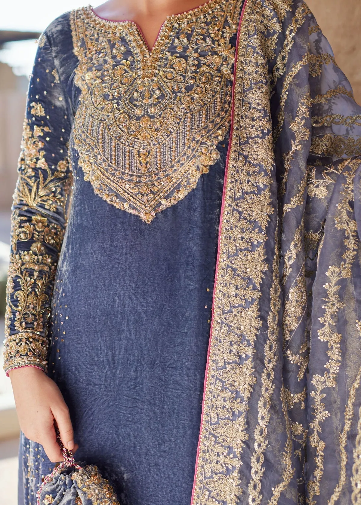 Aleha Greyish Blue Velvet Ensemble