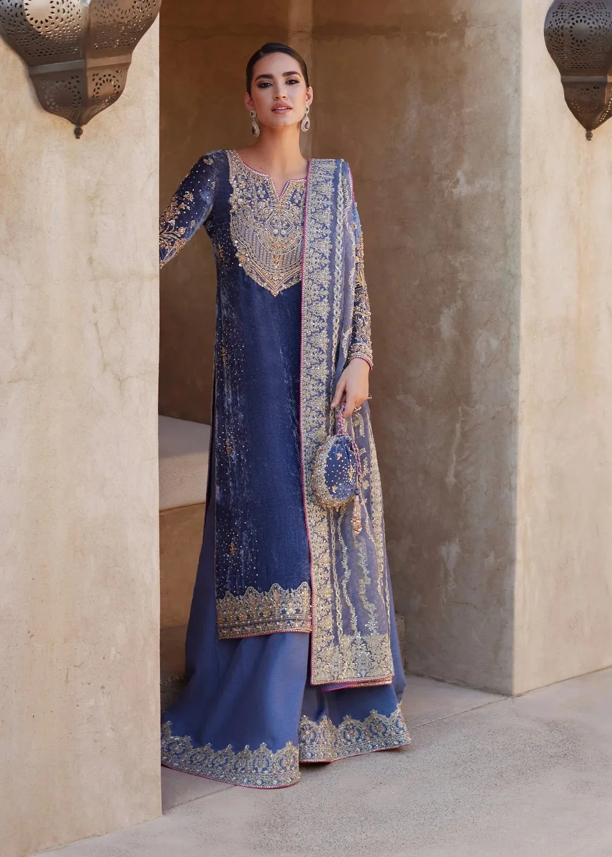 Aleha Greyish Blue Velvet Ensemble