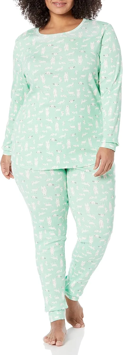 Amazon Essentials Women's Snug-Fit Cotton Sleepwear Pajama Set (Available in Plus Size)