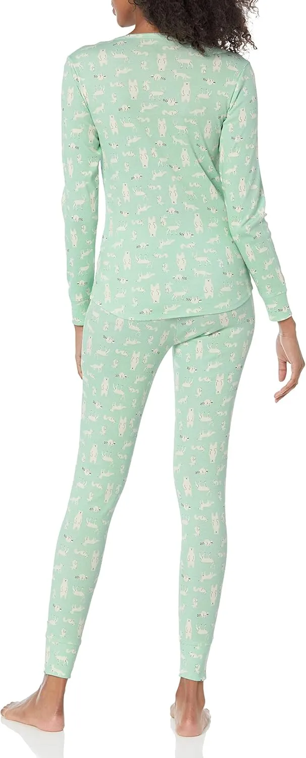 Amazon Essentials Women's Snug-Fit Cotton Sleepwear Pajama Set (Available in Plus Size)