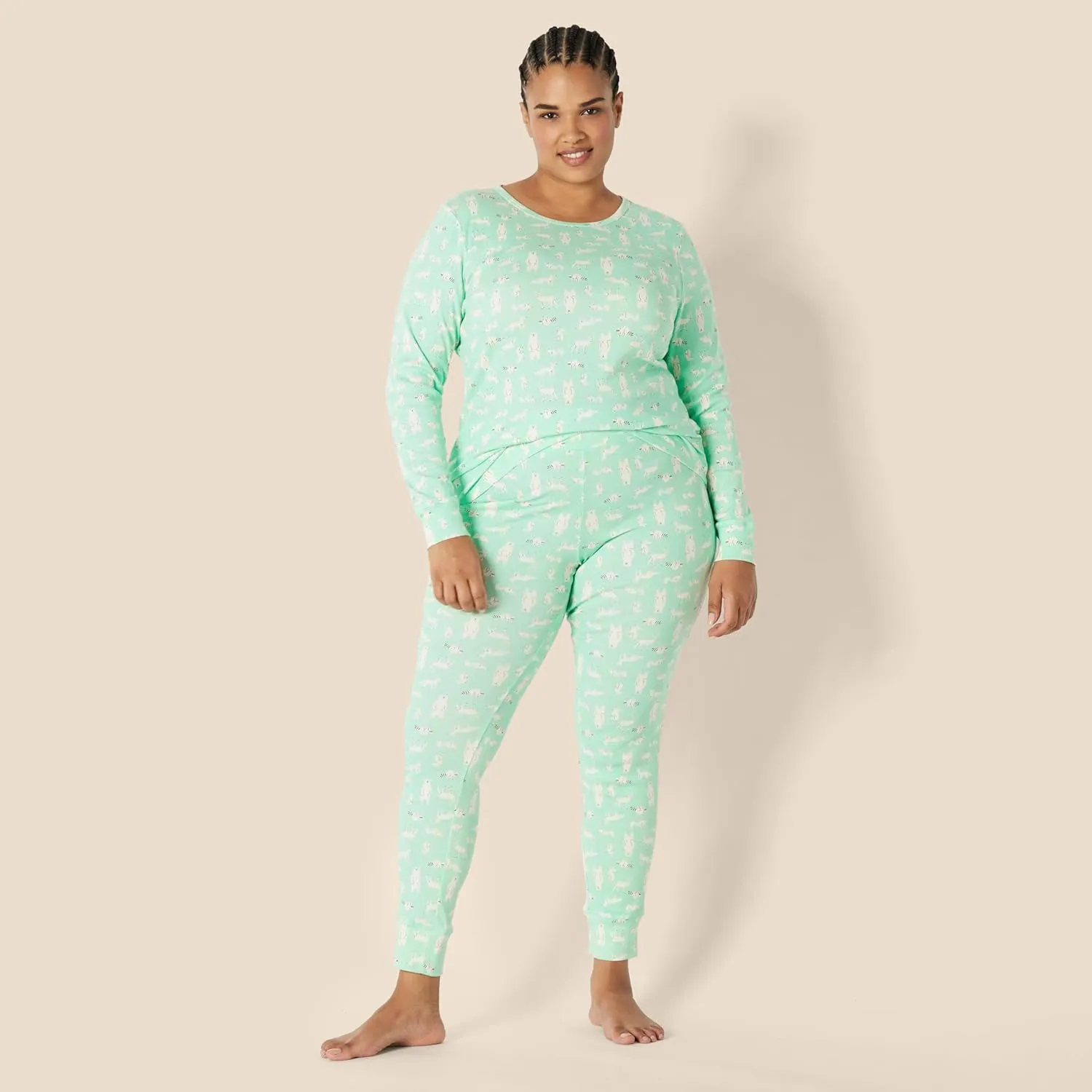 Amazon Essentials Women's Snug-Fit Cotton Sleepwear Pajama Set (Available in Plus Size)