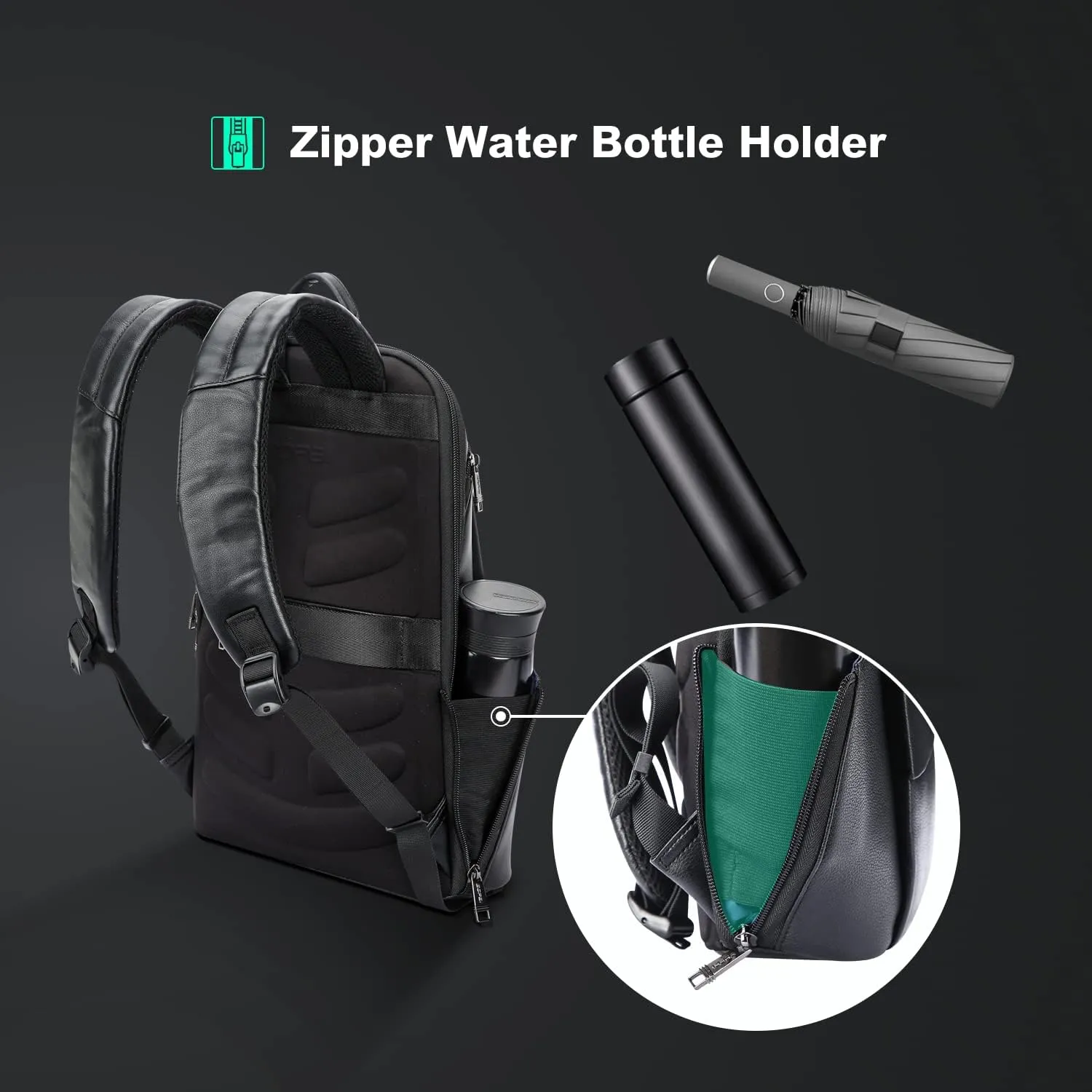 BOPai Unisex Slim Genuine Leather Laptop Backpack Men for 15-15.6 inch Business Smart Professional Lightweight Backpack with USB Charging Office Commuter Computer Rucksack Executive Anti Theft Black