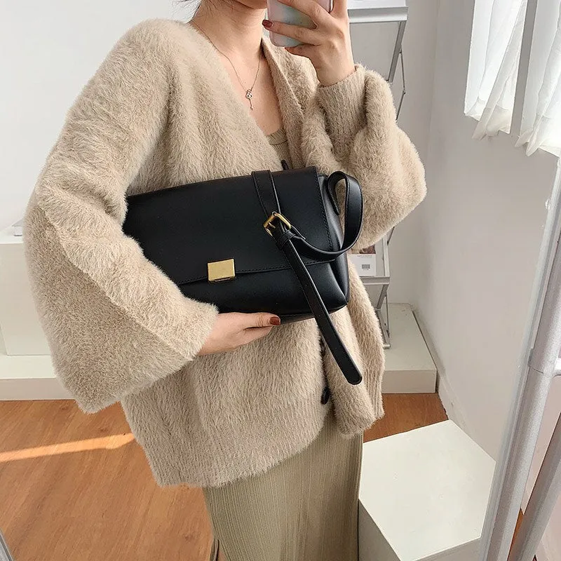 Christmas Gift Big PU Leather Crossbody Bags For Women 2021 Shoulder Bag Solid Color Simple Women's Branded Trend Lux Black Handbags And Purses
