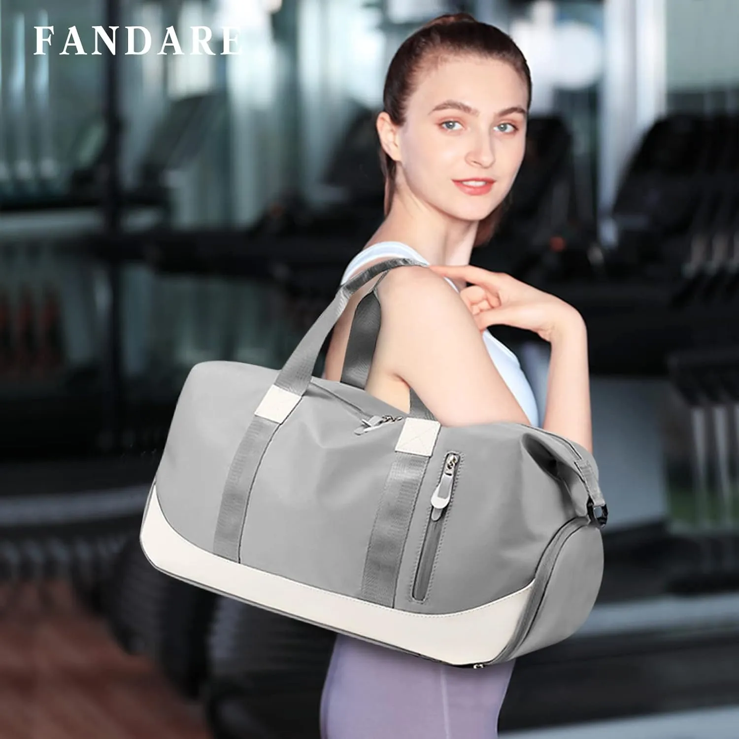 FANDARE Nylon Travel Duffel Bag for Women, Grey