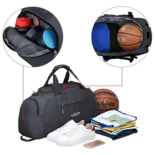 G4Free 3-Way Travel Duffel Backpack Luggage Gym Sports Bag With Shoe Compartment (Black)