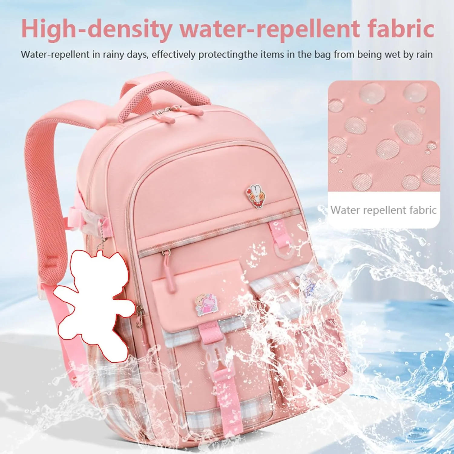 KEBEIXUAN School Backpacks for Girls Large Capacity Kids Kawaii Backpack School Bag for Girls 6-12 Years Old (Pink)