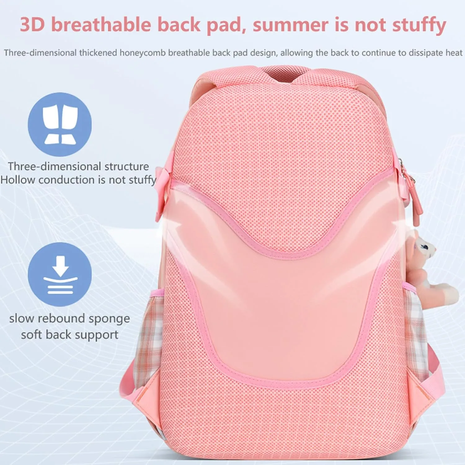 KEBEIXUAN School Backpacks for Girls Large Capacity Kids Kawaii Backpack School Bag for Girls 6-12 Years Old (Pink)