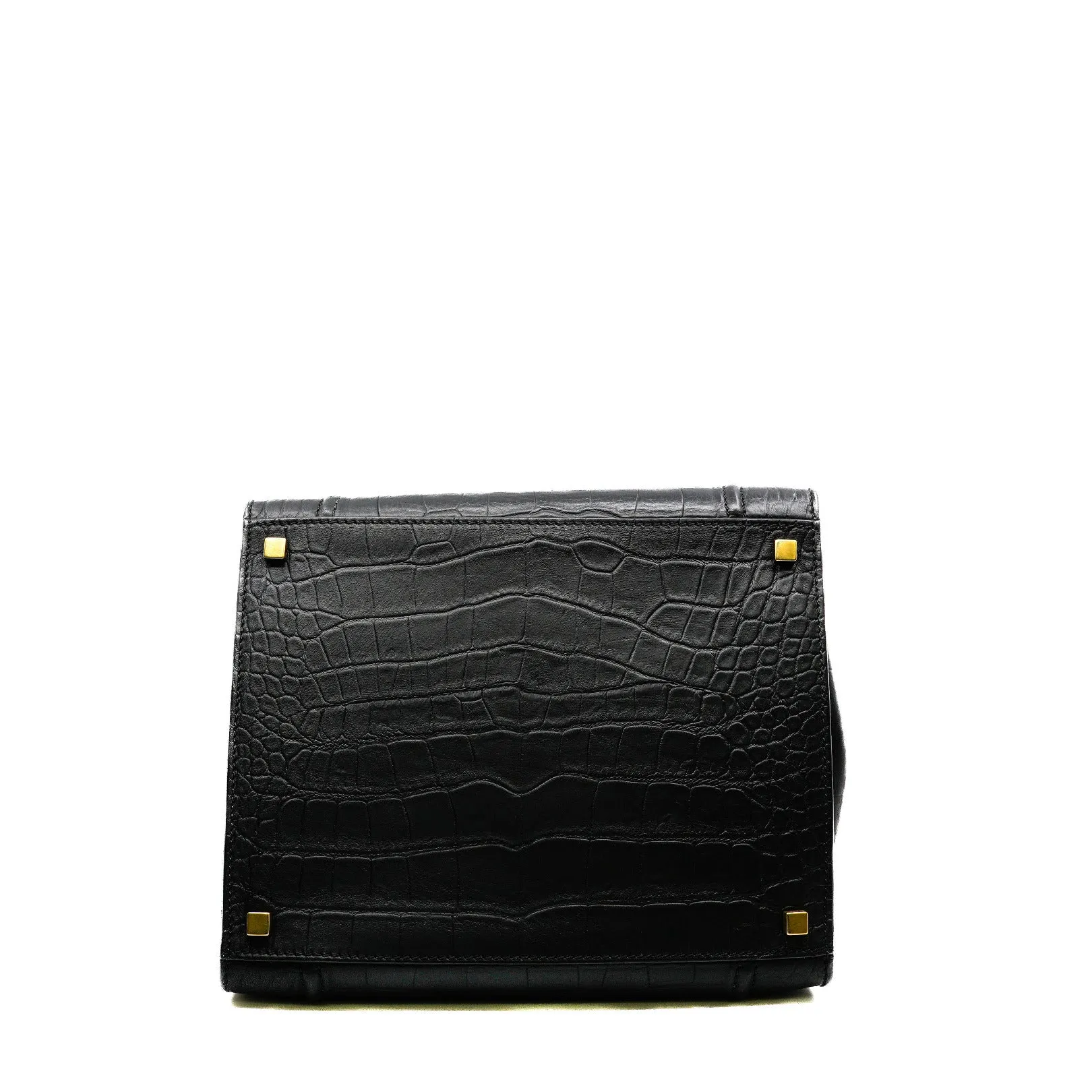 Medium Phantom Luggage In Black Croc Embossed Leather Tote Bag GHW