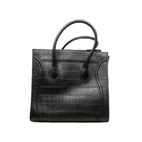 Medium Phantom Luggage In Black Croc Embossed Leather Tote Bag GHW