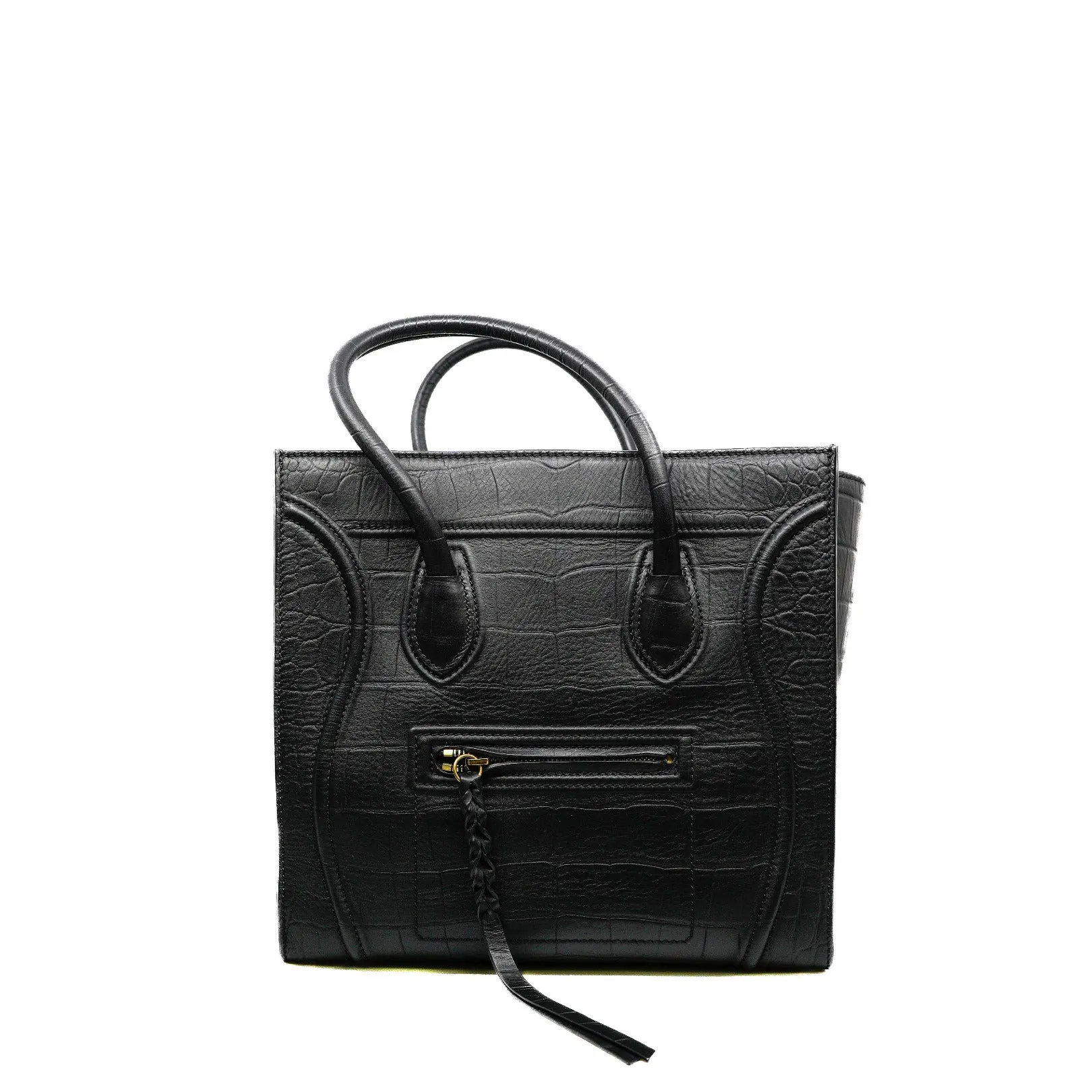 Medium Phantom Luggage In Black Croc Embossed Leather Tote Bag GHW