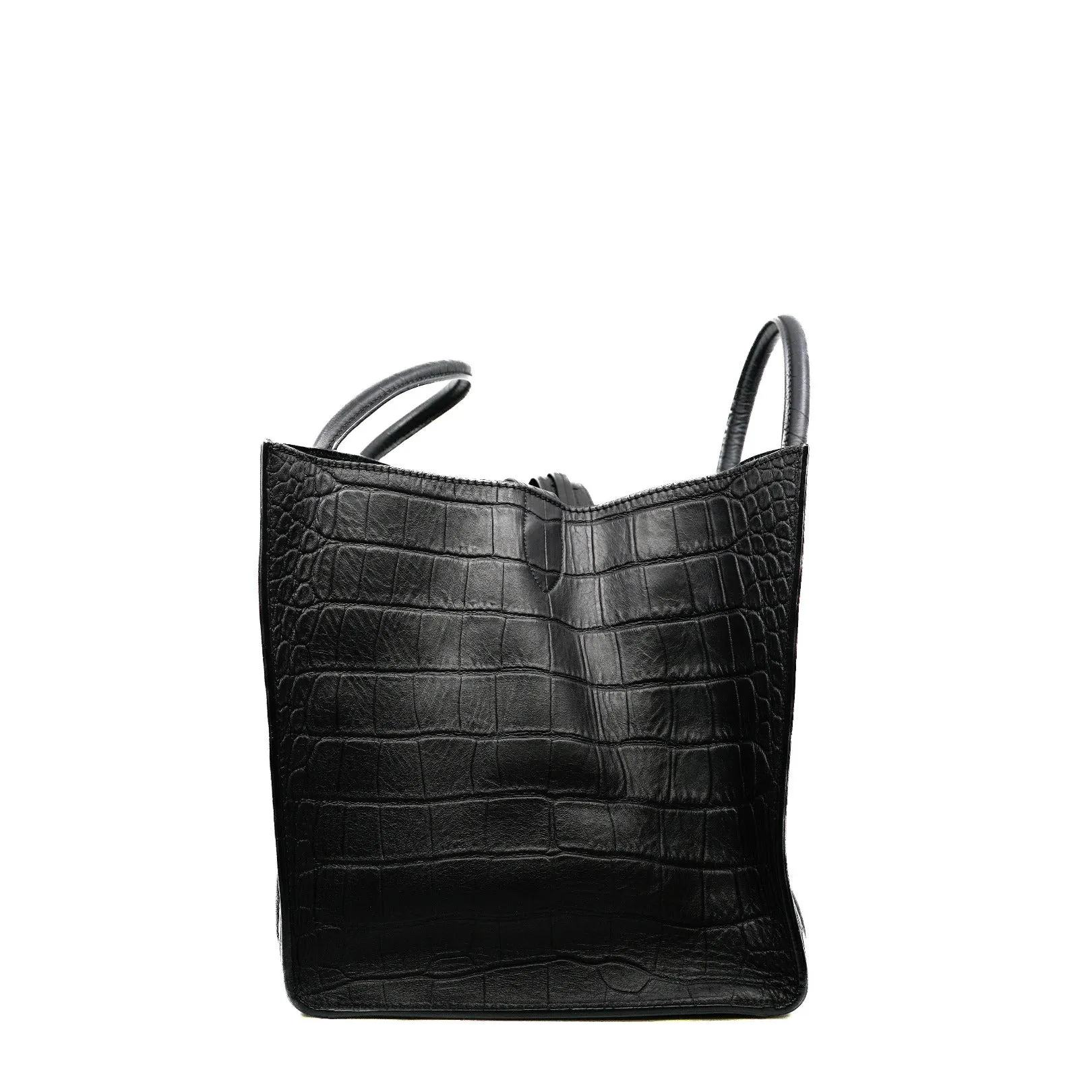 Medium Phantom Luggage In Black Croc Embossed Leather Tote Bag GHW