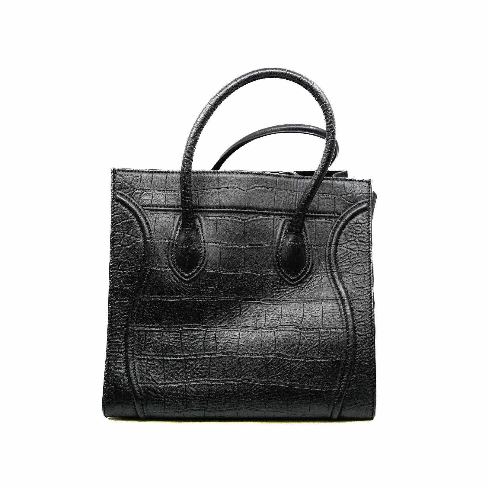 Medium Phantom Luggage In Black Croc Embossed Leather Tote Bag GHW