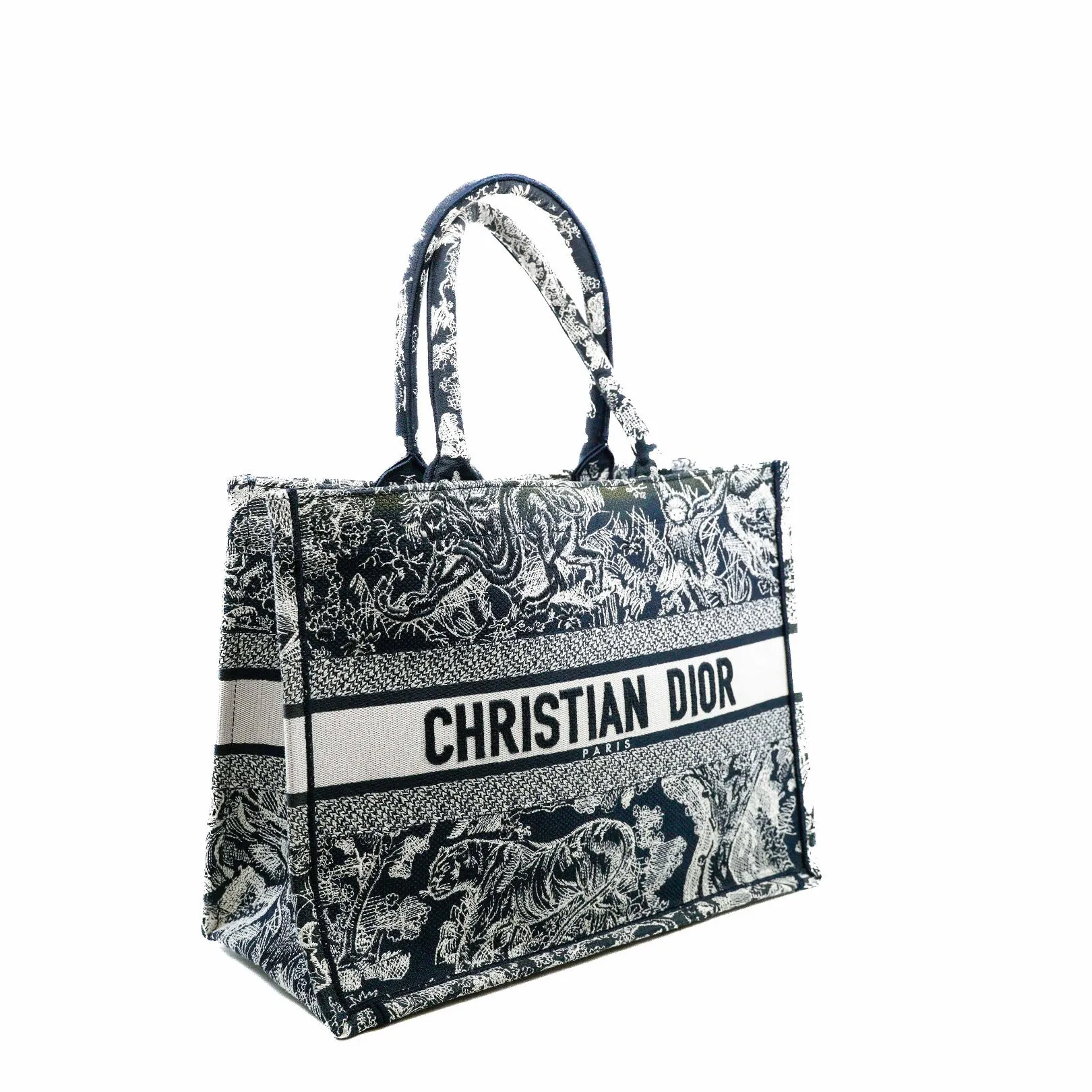 Medium Toile De Jouy Book Tote Bag In Blue/White Canvas