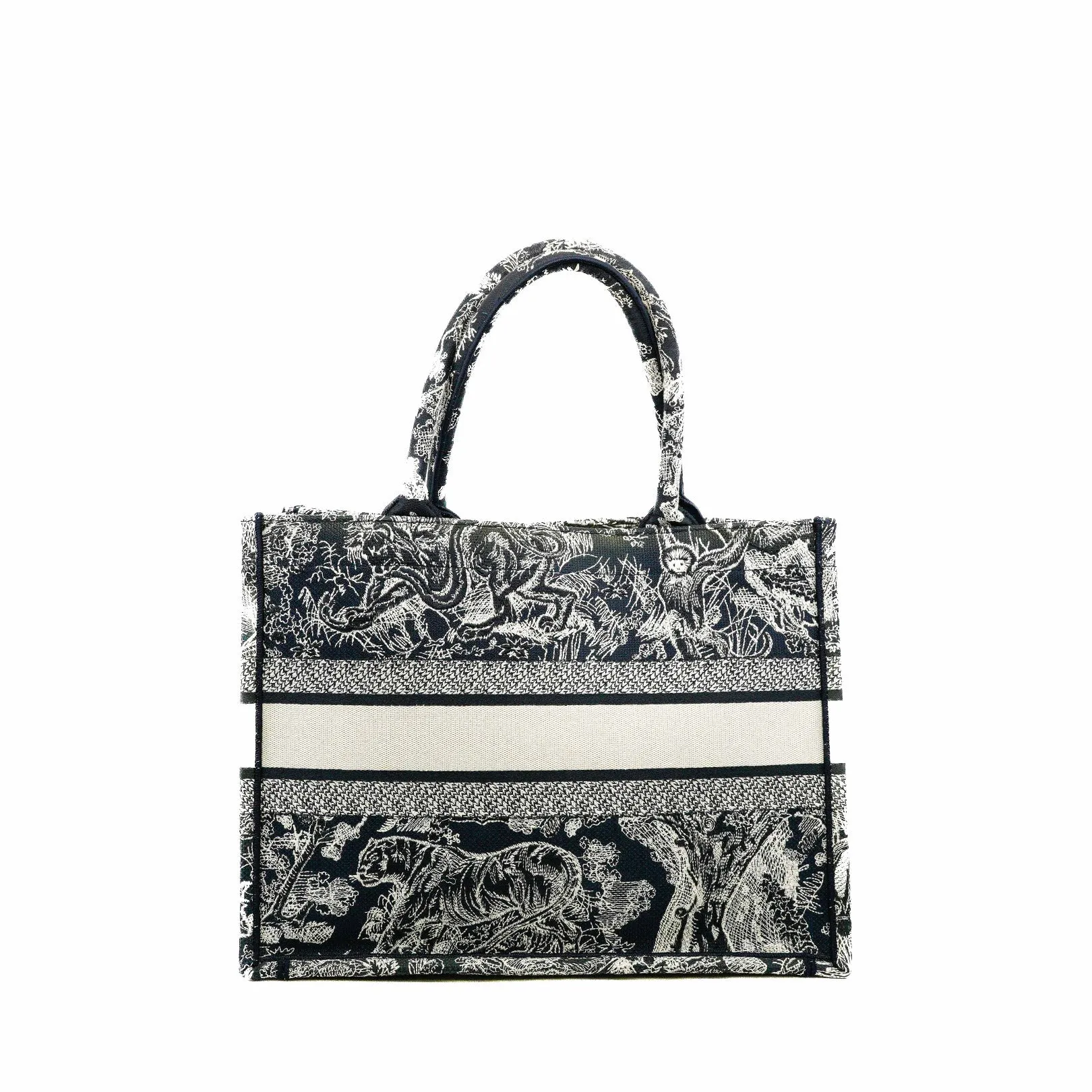 Medium Toile De Jouy Book Tote Bag In Blue/White Canvas