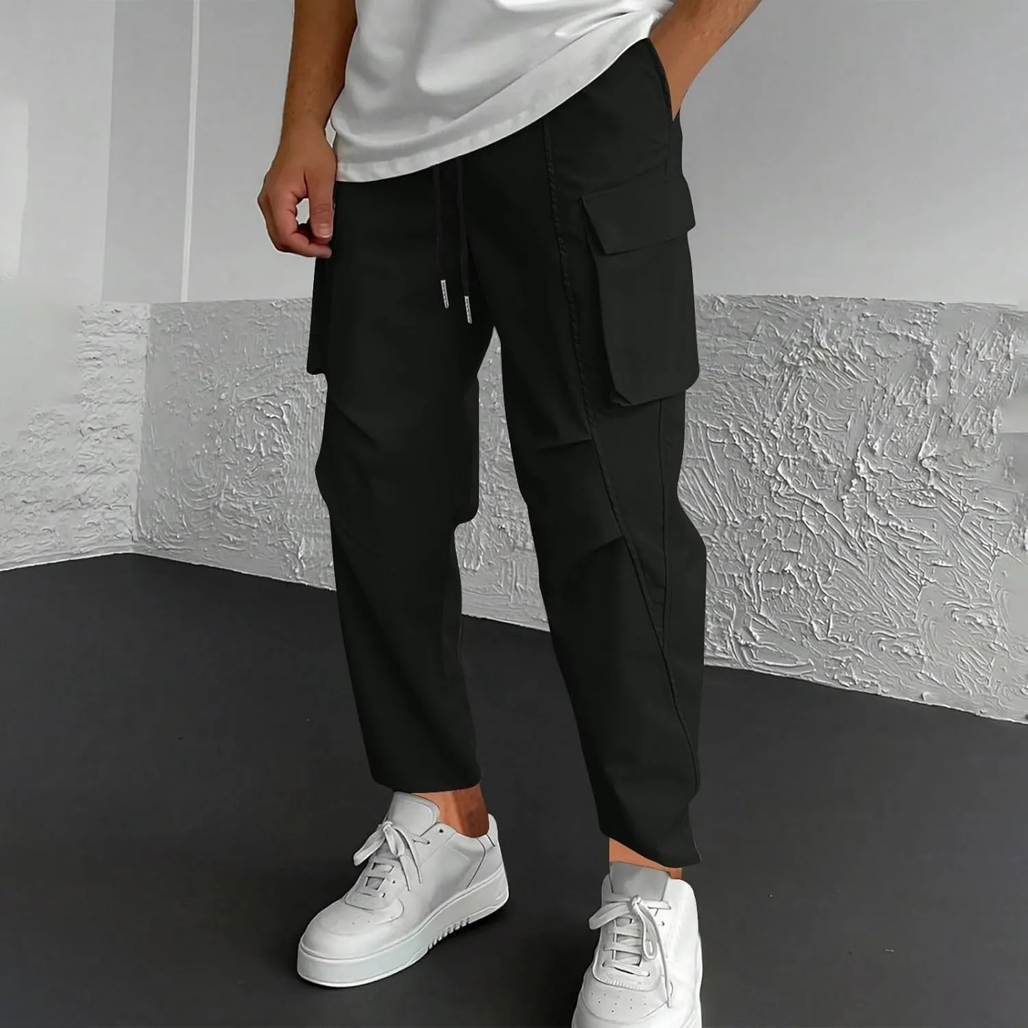 Men's Slim-Fit Stretch Cargo Pant Cotton Pocket Multi Color Large Sanitary Mens Work Athletic Fishing Pants with Pockets