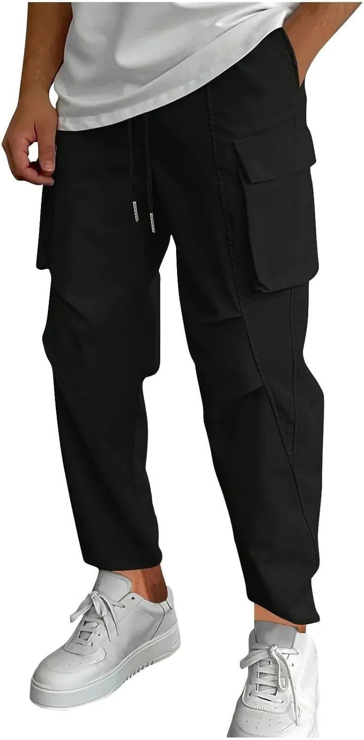 Men's Slim-Fit Stretch Cargo Pant Cotton Pocket Multi Color Large Sanitary Mens Work Athletic Fishing Pants with Pockets