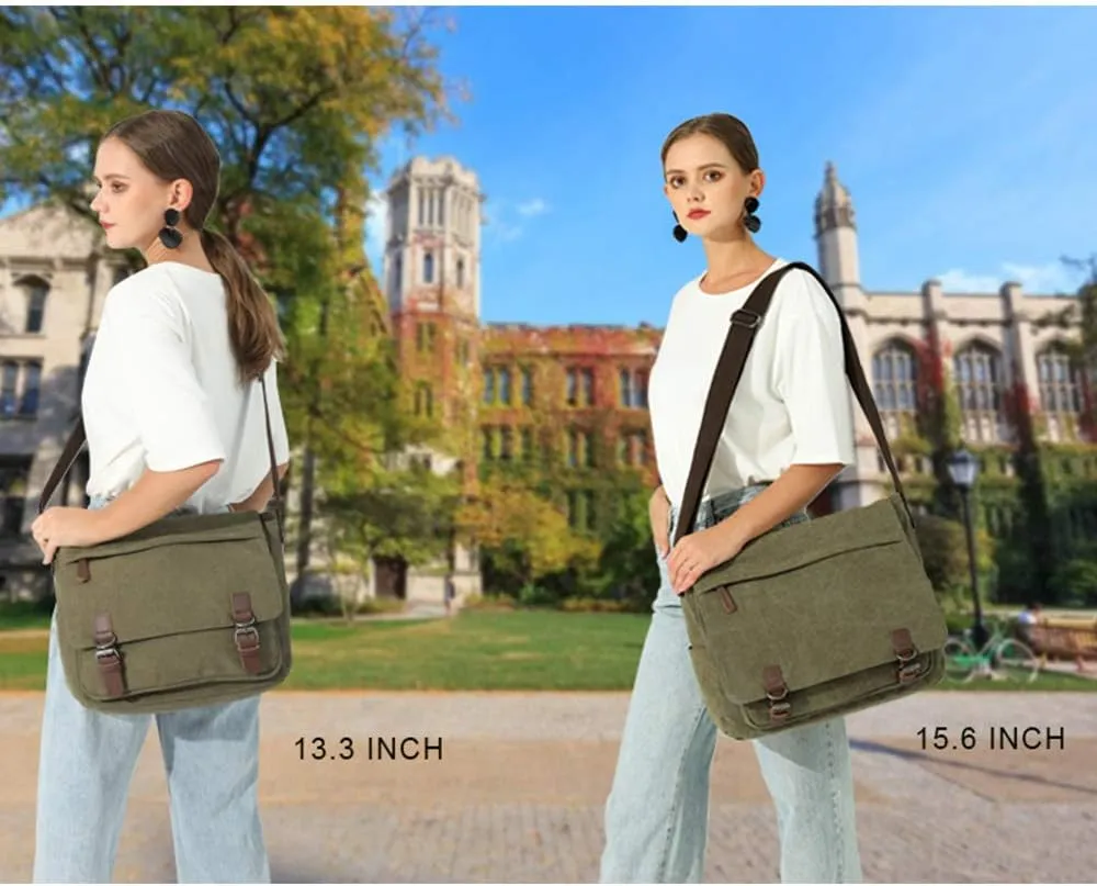 Messenger Bag for Men Retro, Canvas Satchel casual Briefcases Laptop Bag fit 13.3 15.6 Inch