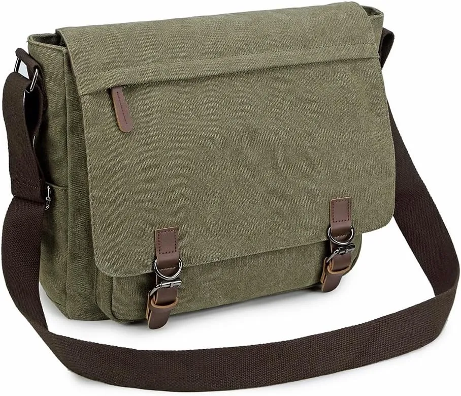 Messenger Bag for Men Retro, Canvas Satchel casual Briefcases Laptop Bag fit 13.3 15.6 Inch