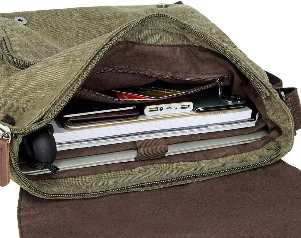 Messenger Bag for Men Retro, Canvas Satchel casual Briefcases Laptop Bag fit 13.3 15.6 Inch
