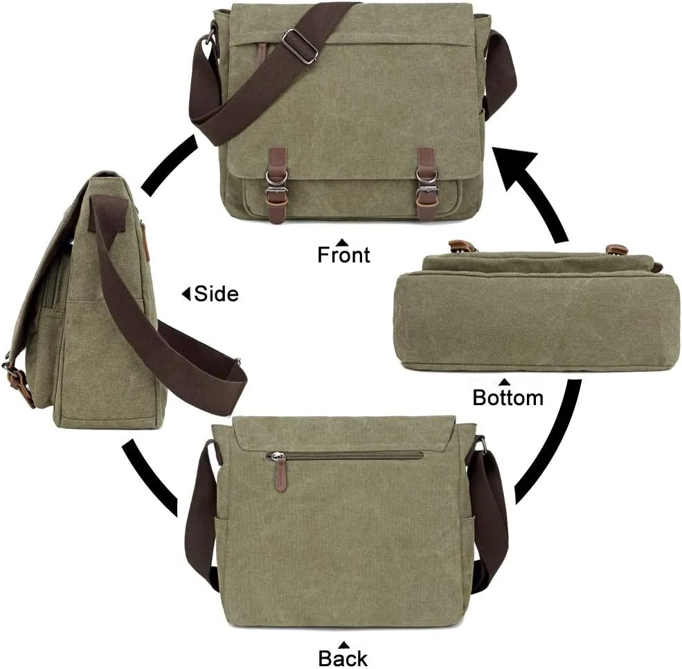 Messenger Bag for Men Retro, Canvas Satchel casual Briefcases Laptop Bag fit 13.3 15.6 Inch