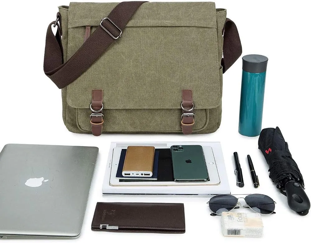 Messenger Bag for Men Retro, Canvas Satchel casual Briefcases Laptop Bag fit 13.3 15.6 Inch