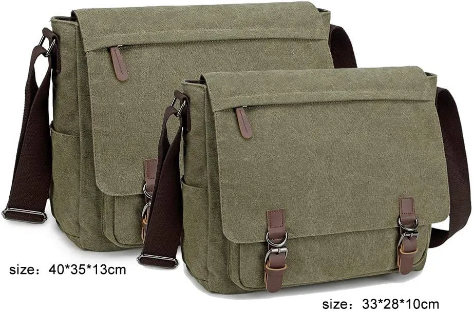Messenger Bag for Men Retro, Canvas Satchel casual Briefcases Laptop Bag fit 13.3 15.6 Inch