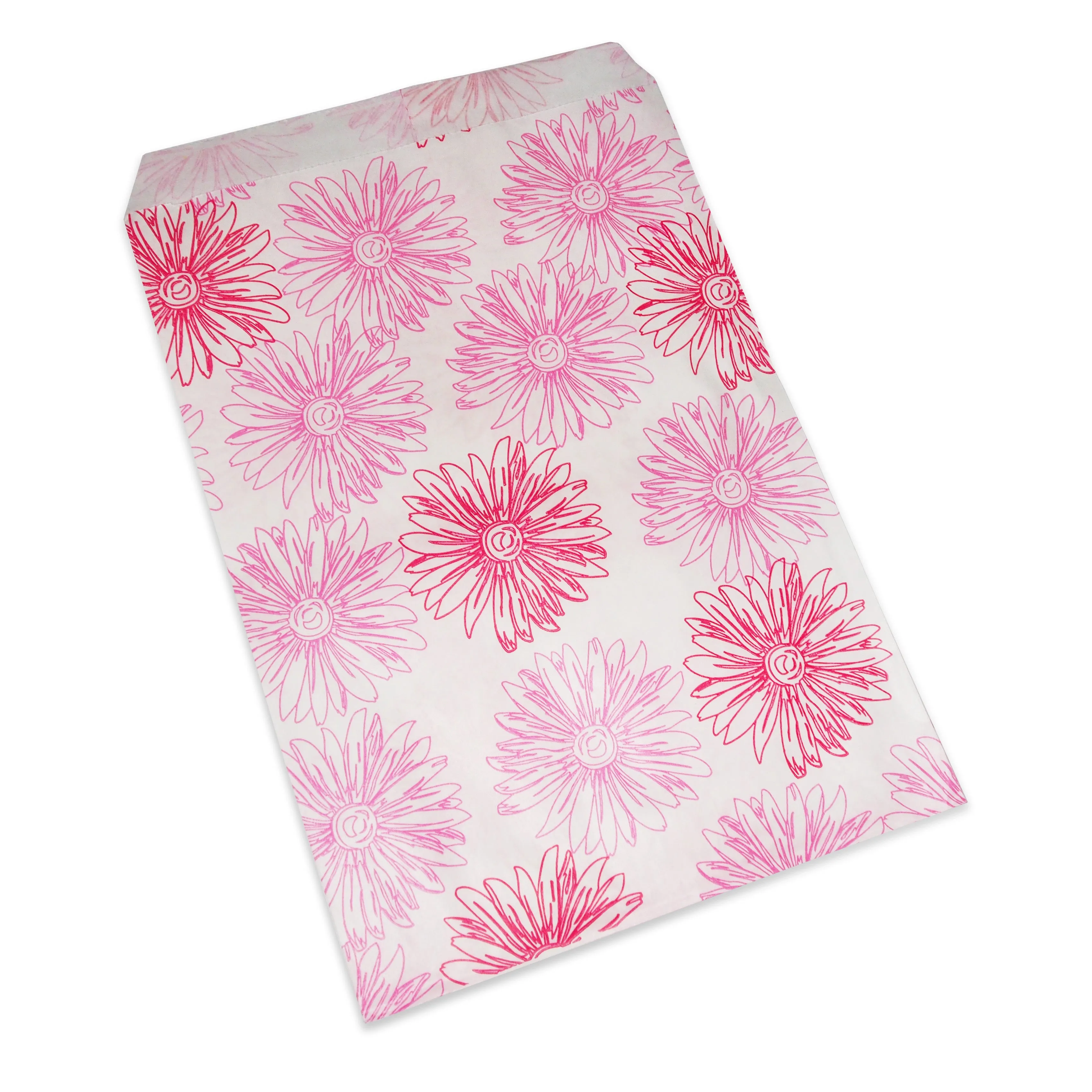 Pink Flower Pattern Paper Bags - 100Bags/Pack - multiple sizes available