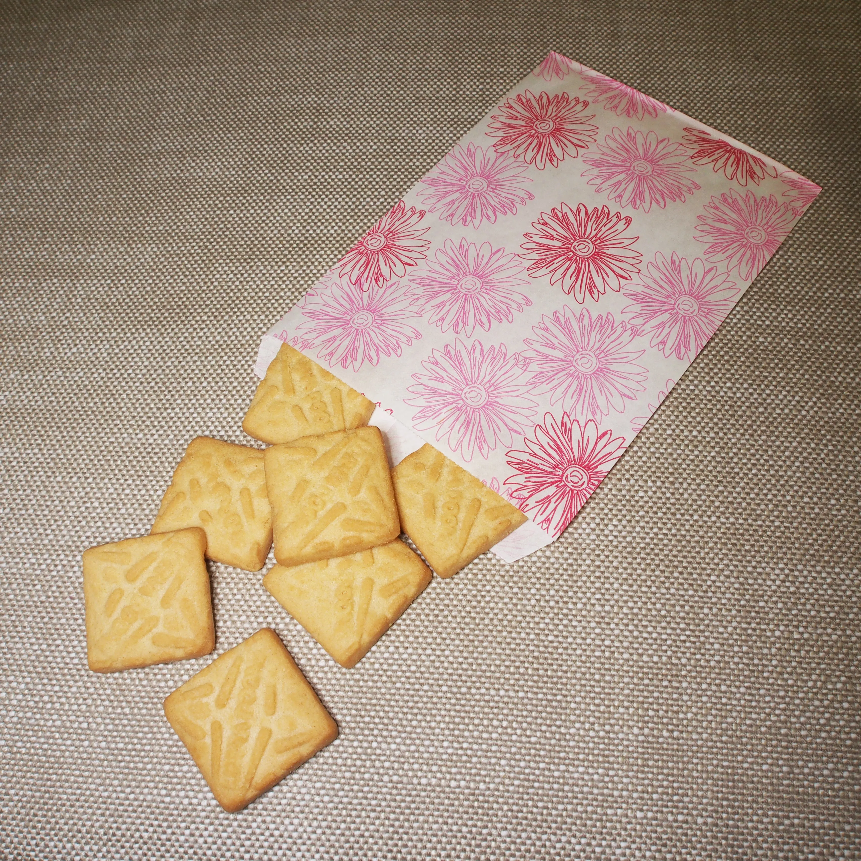 Pink Flower Pattern Paper Bags - 100Bags/Pack - multiple sizes available