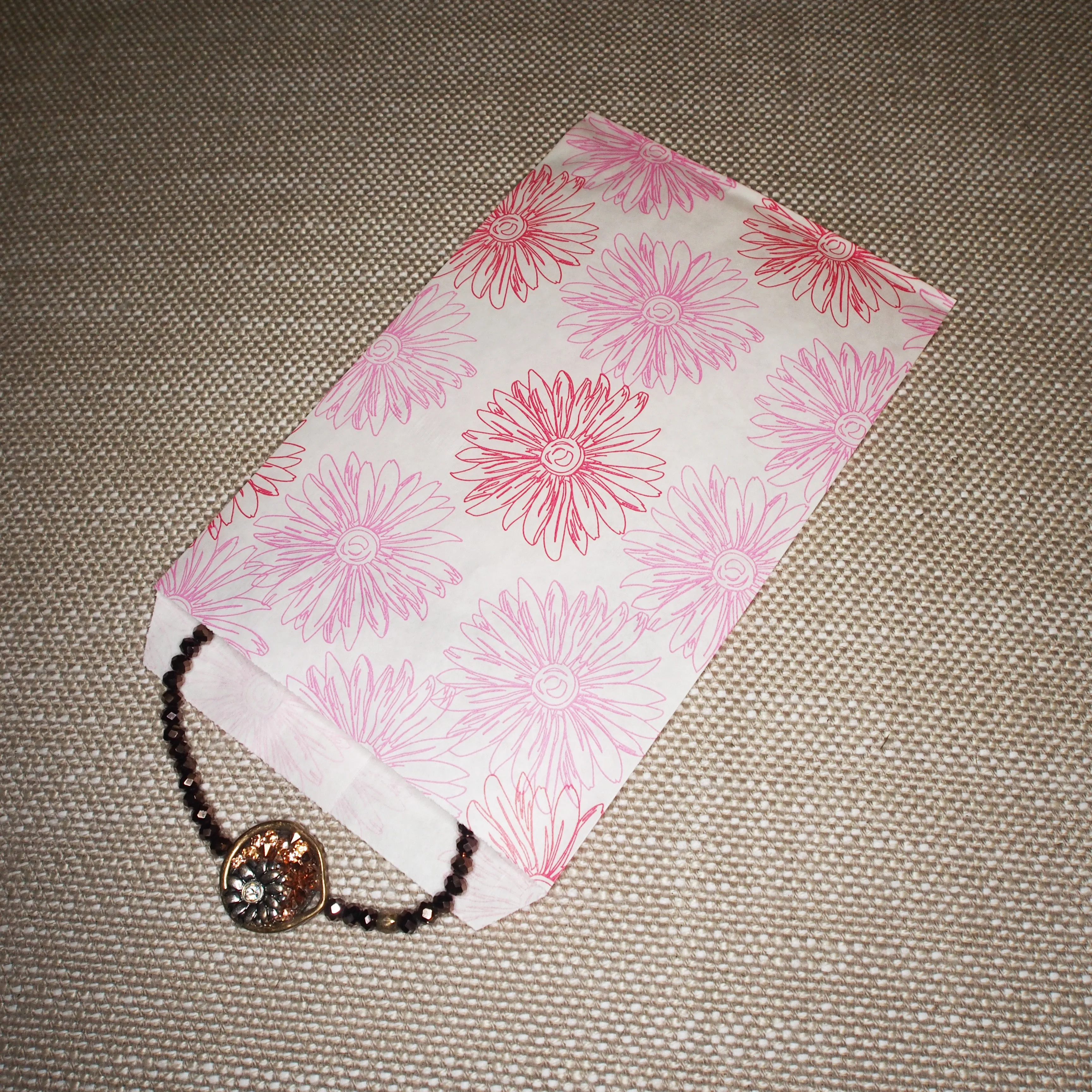 Pink Flower Pattern Paper Bags - 100Bags/Pack - multiple sizes available