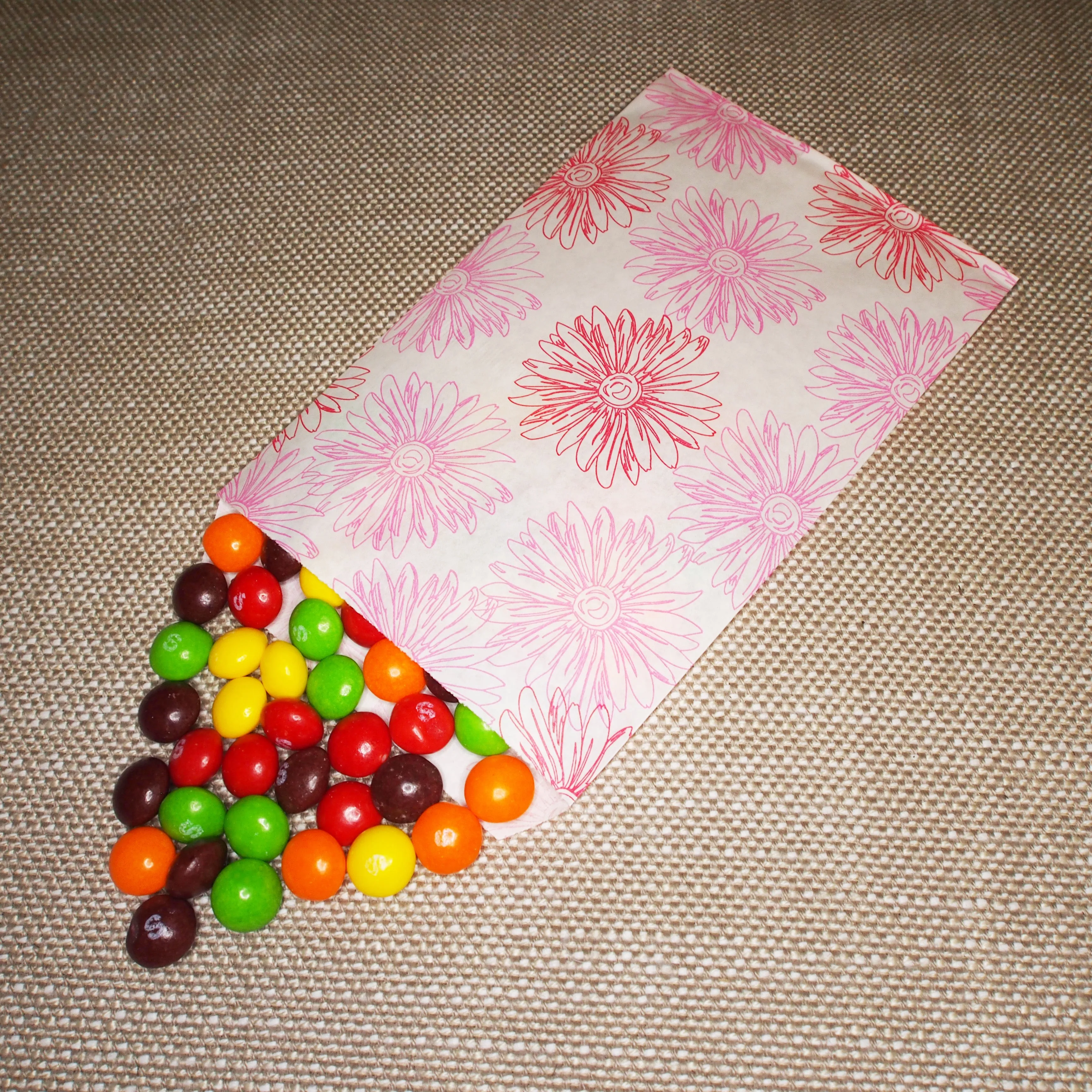 Pink Flower Pattern Paper Bags - 100Bags/Pack - multiple sizes available