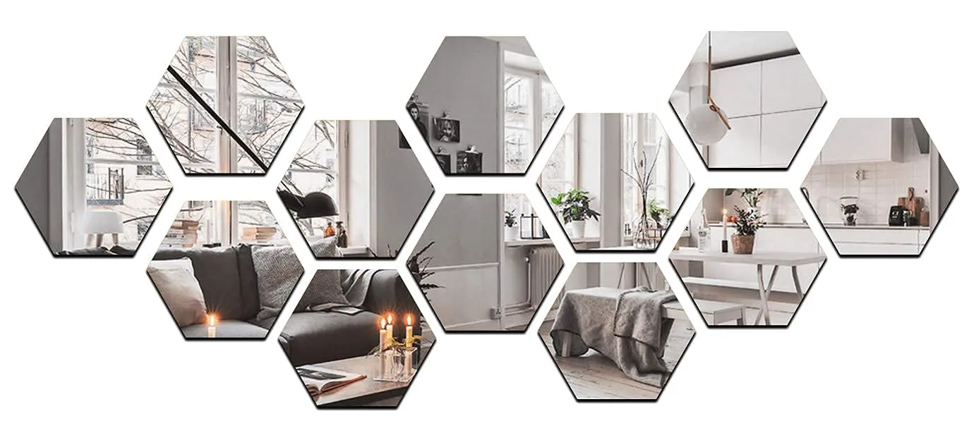 Prachit Self Adhesive Acrylic 3D Wall Mirror Sticker, Wall Decor Mirror Sticker for Home and Office. (Honeycomb Shape (Pack of 12 pcs, 7x7 Cm))