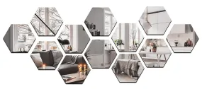 Prachit Self Adhesive Acrylic 3D Wall Mirror Sticker, Wall Decor Mirror Sticker for Home and Office. (Honeycomb Shape (Pack of 12 pcs, 7x7 Cm))