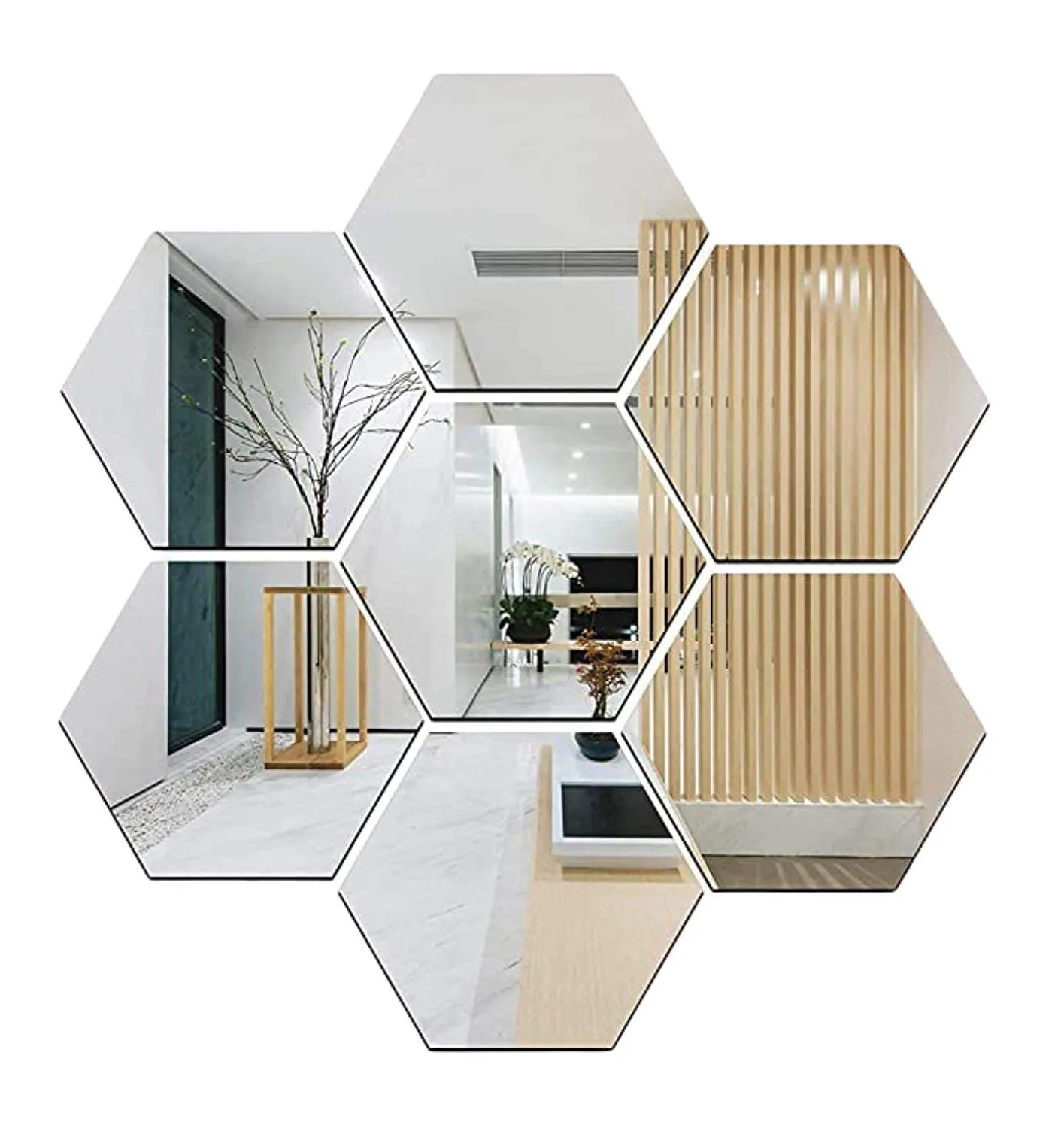 Prachit Self Adhesive Acrylic 3D Wall Mirror Sticker, Wall Decor Mirror Sticker for Home and Office. (Honeycomb Shape (Pack of 12 pcs, 7x7 Cm))