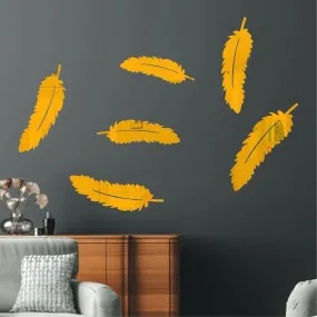 Rawpockets Feathers Golden Mirror Sticker for Wall, Premium 3D Sticker, Acrylic Mirror Wall Decor Sticker, Wall Mirror Stickers, Wall Stickers for Hall Room, Bed Room, Kitchen (Gold)