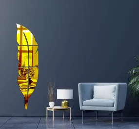 rawpockets Golden Bird Feather 3D Acrylic Self Adhesive Mirror Sticker