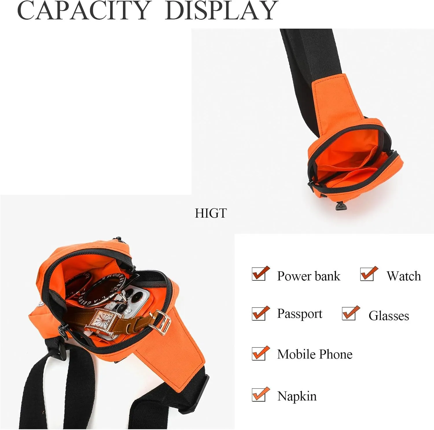    Shoulder Crossbody Bag Hiking Backpack Travel Bag Men Women Sling Backpack Multifunctional (Orange)