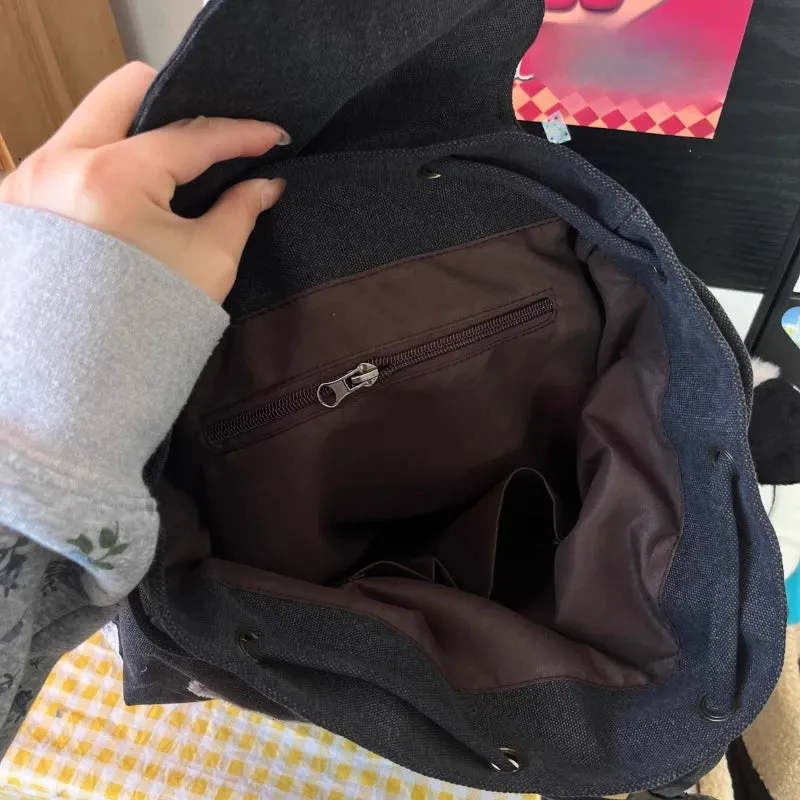 Uakiss Vintage Harajuku Y2k Aesthetic Backpack Women Students Denim Star Letter Embroidery Schoolbags Patchwork High-capacity Backpacks