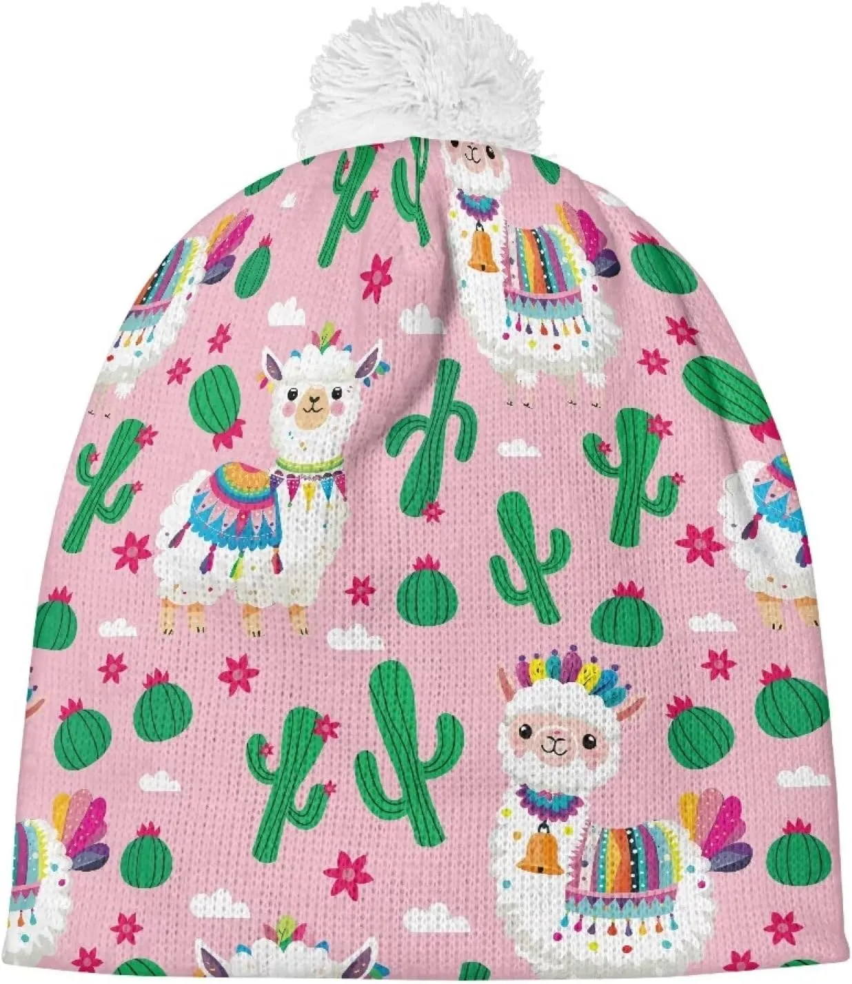 Unisex Adult Knit for Men Women Warm Snug Hat WinterWhite String Ball