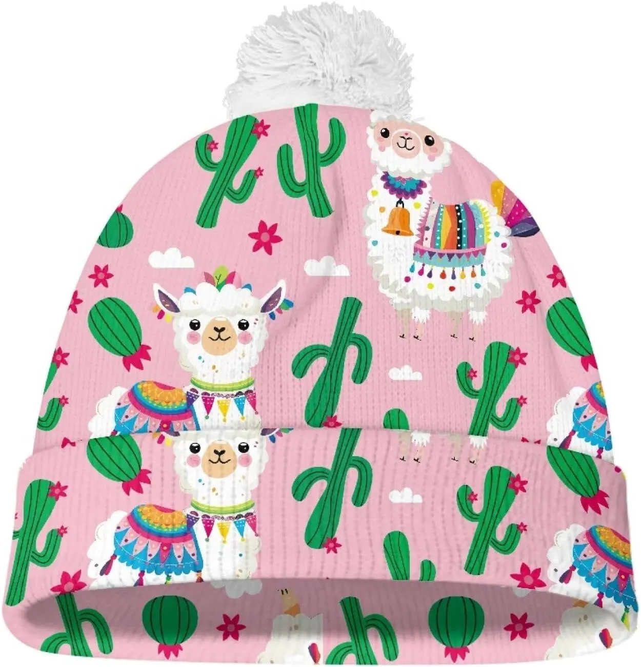 Unisex Adult Knit for Men Women Warm Snug Hat WinterWhite String Ball