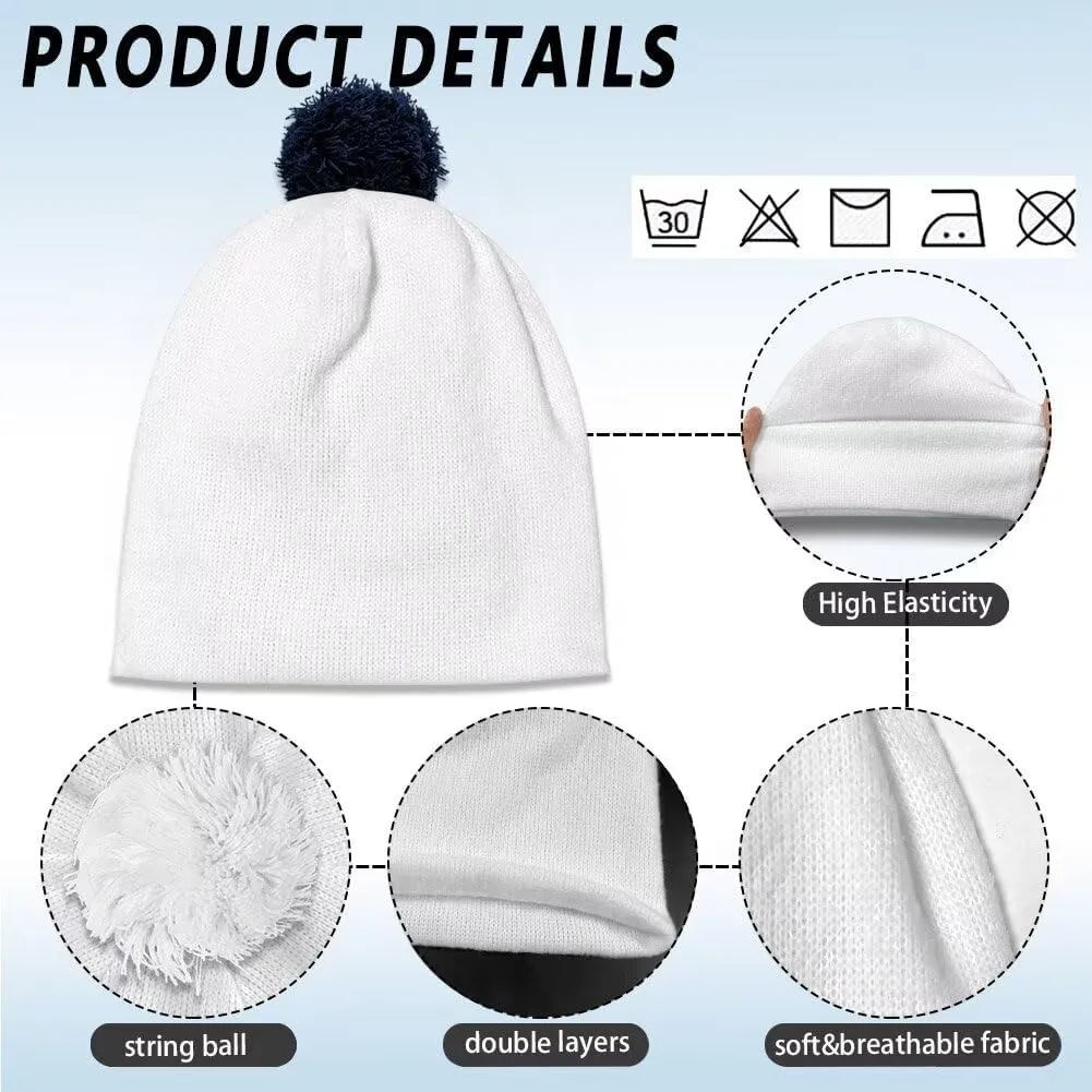 Unisex Adult Knit for Men Women Warm Snug Hat WinterWhite String Ball