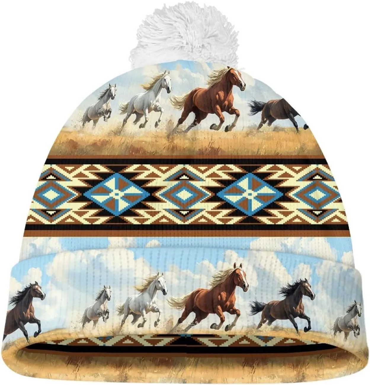 Unisex Adult Knit for Men Women Warm Snug Hat WinterWhite String Ball
