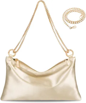 Women Satin Evening Handbag Wedding Prom Clutch Purse Formal Cocktail Party Clutches Shoulder Bag with 2 Bag Chains