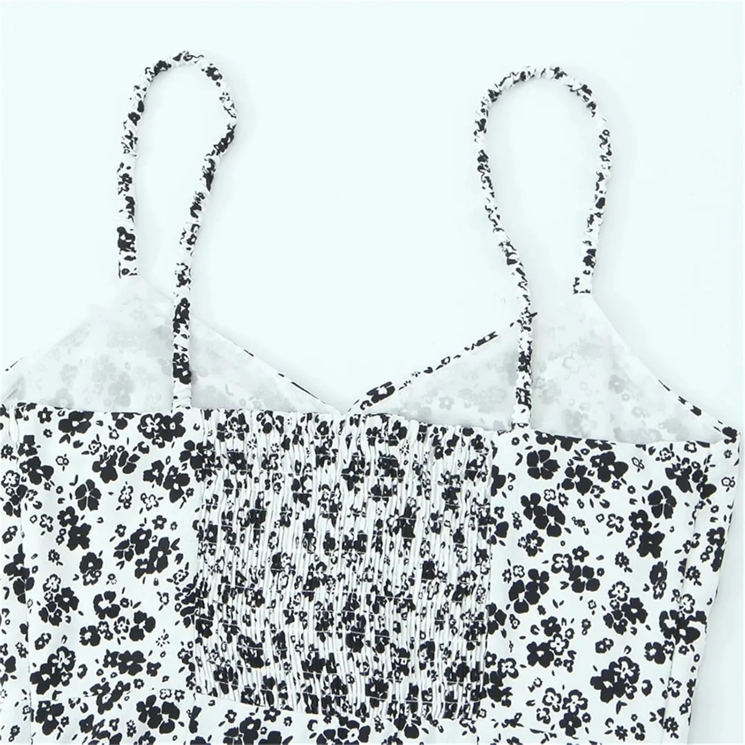 Women'S Slim Fit V-Neck Sleeveless Backless Flower Print Sexy Slim Spaghetti Strap Mid-Calf Length Dress