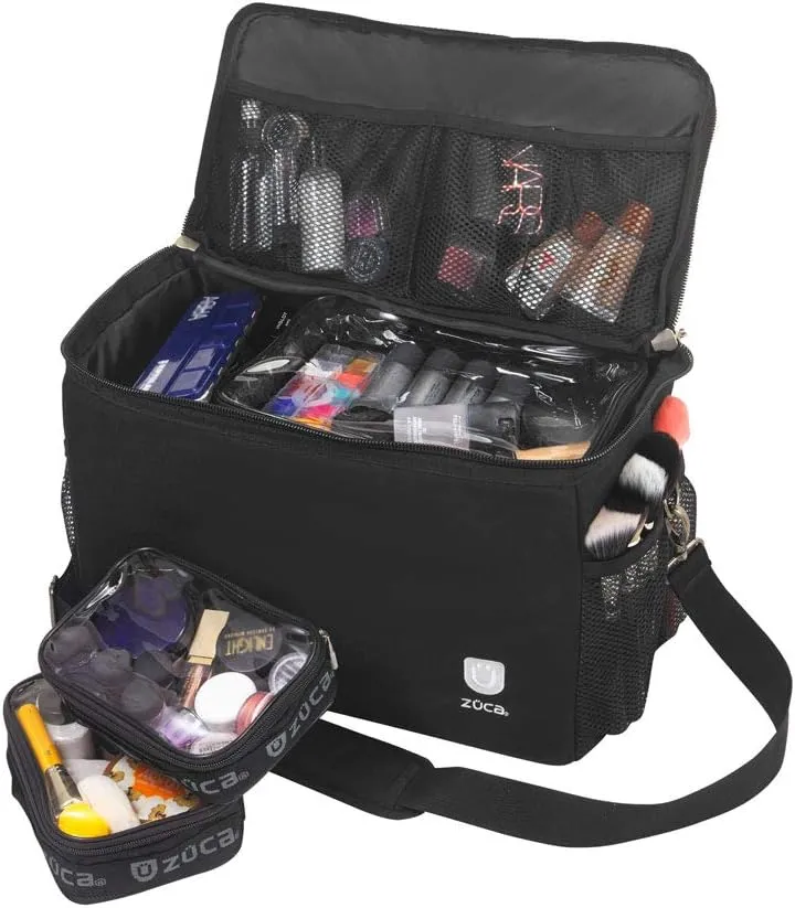 ZUCA MakeUp Artist Shoulder Bag w/Durable Utility Pouch Combo, MakeUp Organizer Bag -Lightweight,Versatile Multi-Compartment Design For Cosmetic Organization,Ideal For Travel & Makeup Sessions, Black